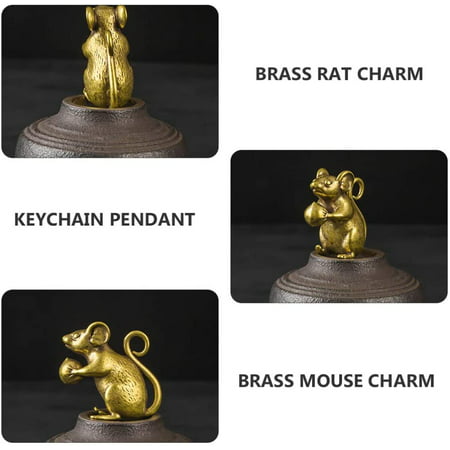 Brass Lucky Rat Mouse Statue Figurine Ornament Amulet Key Chain Pendant Decor